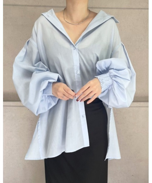 amini(アミニ)の「ボリュームタックスリーブシャツ(Tシャツ/カットソー・レディース・サックスブルー/ブラック/オフホワイト・MEDIUM)」の17枚目の写真
