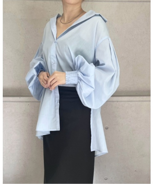 amini(アミニ)の「ボリュームタックスリーブシャツ(Tシャツ/カットソー・レディース・サックスブルー/ブラック/オフホワイト・MEDIUM)」の18枚目の写真