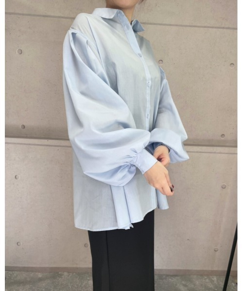 amini(アミニ)の「ボリュームタックスリーブシャツ(Tシャツ/カットソー・レディース・サックスブルー/ブラック/オフホワイト・MEDIUM)」の13枚目の写真