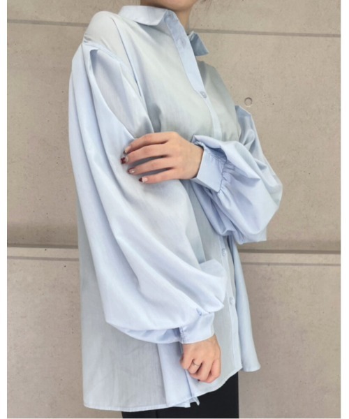 amini(アミニ)の「ボリュームタックスリーブシャツ(Tシャツ/カットソー・レディース・サックスブルー/ブラック/オフホワイト・MEDIUM)」の14枚目の写真
