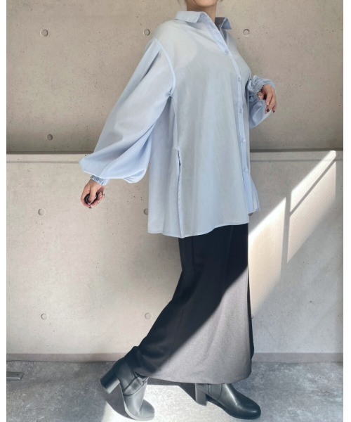 amini(アミニ)の「ボリュームタックスリーブシャツ(Tシャツ/カットソー・レディース・サックスブルー/ブラック/オフホワイト・MEDIUM)」の9枚目の写真