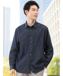 シャツ メンズ 長袖 綿 コットン シャンブレー レギュラーカラー ややゆったり ルーズフィット 