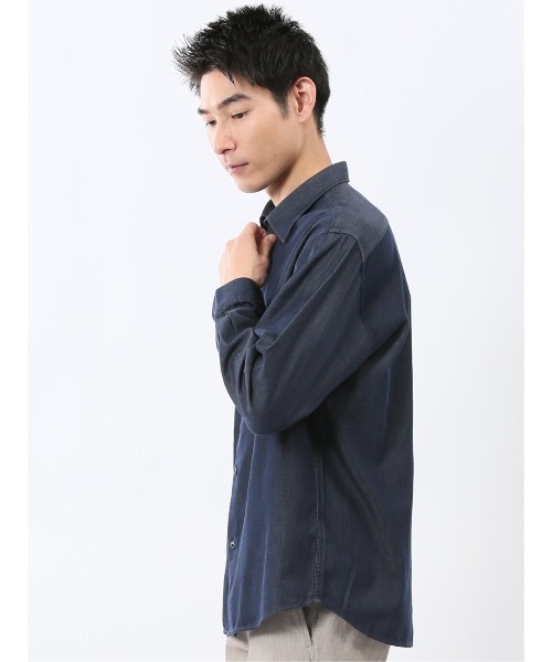TAKA-Q(タカキュー)の「シャツ メンズ 長袖 綿 コットン シャンブレー レギュラーカラー ややゆったり ルーズフィット (シャツ/ブラウス・メンズ・ネイビー・MEDIUM/LARGE/X-LARGE)」の9枚目の写真
