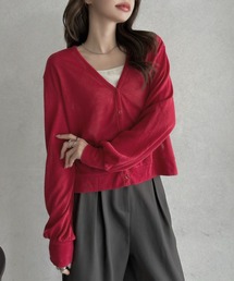 TREOVER（トレオーバー）の「軽やかな透け感が魅力 袖ボリュームVネックシアーカーディガン（カーディガン/ボレロ）」