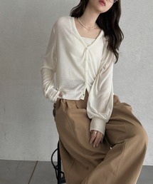 TREOVER（トレオーバー）の「軽やかな透け感が魅力 袖ボリュームVネックシアーカーディガン（カーディガン/ボレロ）」