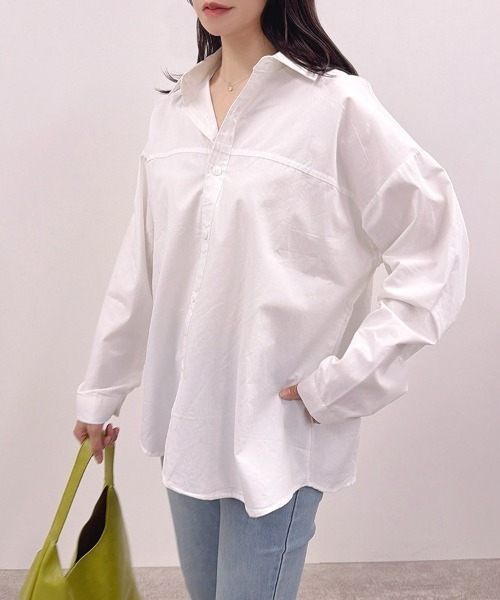 CLOTHY(クロシィ)の「【風をまとう、淡色シャツ。】カラーシャツ(シャツ/ブラウス・レディース・ブルー/オフホワイト/イエロー/ピンク/グリーン・FREE)」の7枚目の写真