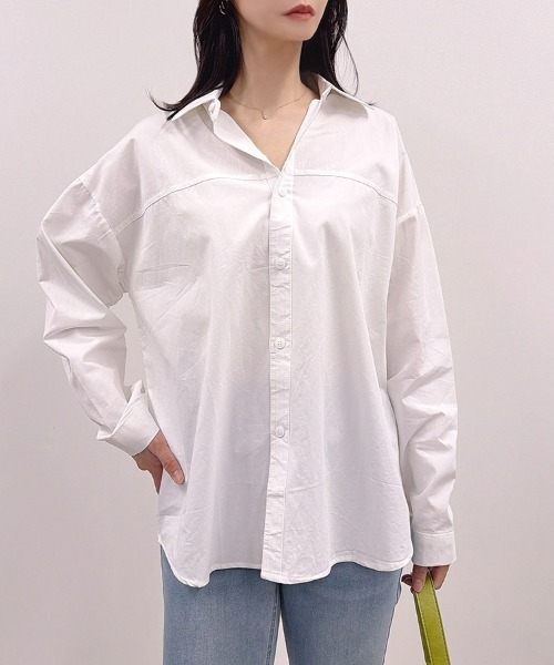 CLOTHY(クロシィ)の「【風をまとう、淡色シャツ。】カラーシャツ(シャツ/ブラウス・レディース・ブルー/オフホワイト/イエロー/ピンク/グリーン・FREE)」の6枚目の写真