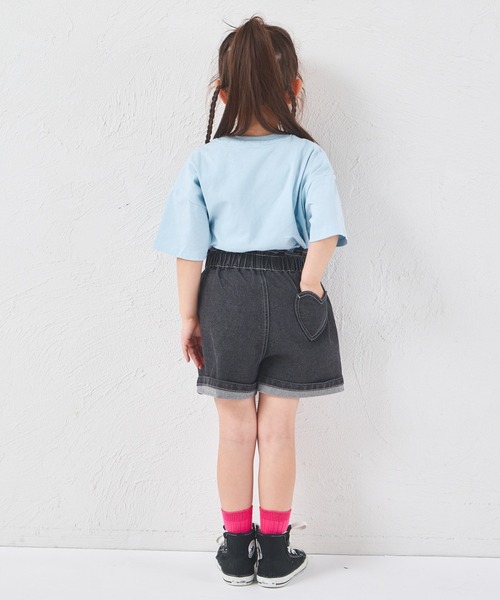 pairmanon（ペアマノン）の「【新色追加】ガールズ ハイウエスト ハートポケット デニムショートパンツ（デニムパンツ・キッズ・ライトブルー/ブラック/インディゴブルー・140/100/130/110/120/150/90）」の11枚目の写真