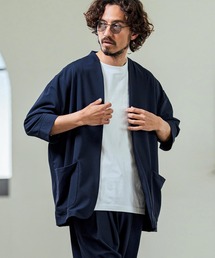 Magine（マージン）の「mj11380- Nylon Spandex Fine Rib Knit Fabric Lapel Less Relax Fit Seven Sleeve Jacket 七分袖ラペルレスジャケット(MGN-261-008)（ノーカラージャケット）」