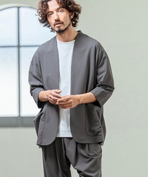 Magine（マージン）の「mj11380- Nylon Spandex Fine Rib Knit Fabric Lapel Less Relax Fit Seven Sleeve Jacket 七分袖ラペルレスジャケット(MGN-261-008)（ノーカラージャケット）」
