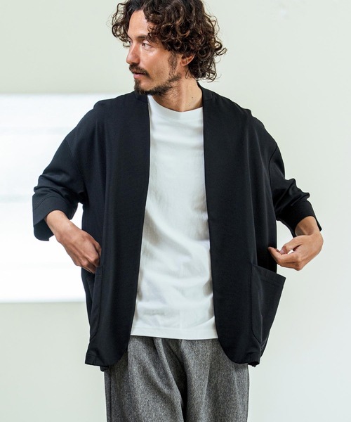 Magine（マージン）の「mj11380- Nylon Spandex Fine Rib Knit Fabric Lapel Less Relax Fit Seven Sleeve Jacket 七分袖ラペルレスジャケット(MGN-261-008)（ノーカラージャケット・メンズ・ネイビー/ブラック/グレー・48/46/44）」の8枚目の写真