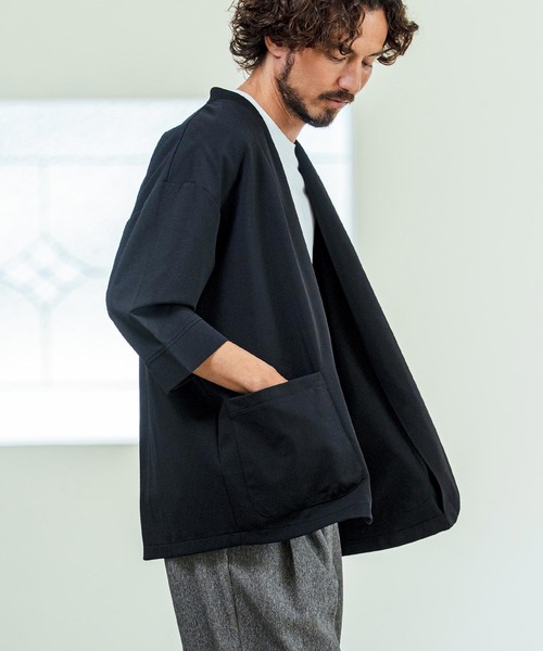 Magine（マージン）の「mj11380- Nylon Spandex Fine Rib Knit Fabric Lapel Less Relax Fit Seven Sleeve Jacket 七分袖ラペルレスジャケット(MGN-261-008)（ノーカラージャケット・メンズ・ネイビー/ブラック/グレー・48/46/44）」の9枚目の写真
