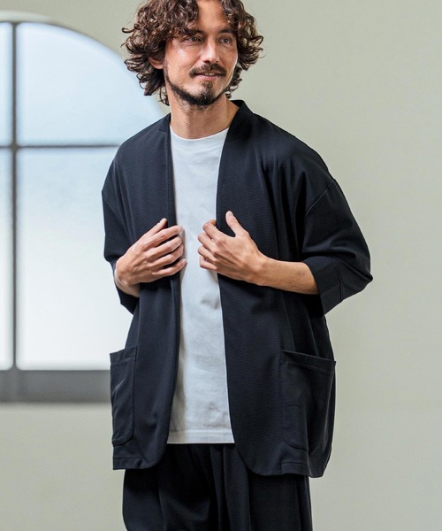 Magine（マージン）の「mj11380- Nylon Spandex Fine Rib Knit Fabric Lapel Less Relax Fit Seven Sleeve Jacket 七分袖ラペルレスジャケット(MGN-261-008)（ノーカラージャケット・メンズ・ネイビー/ブラック/グレー・48/46/44）」の10枚目の写真