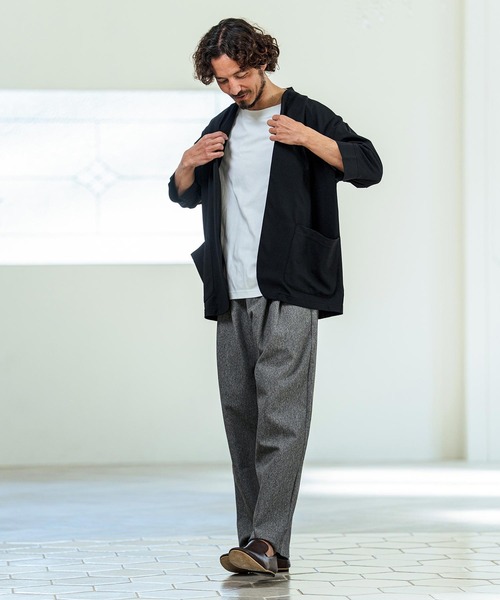 Magine（マージン）の「mj11380- Nylon Spandex Fine Rib Knit Fabric Lapel Less Relax Fit Seven Sleeve Jacket 七分袖ラペルレスジャケット(MGN-261-008)（ノーカラージャケット・メンズ・ネイビー/ブラック/グレー・48/46/44）」の11枚目の写真