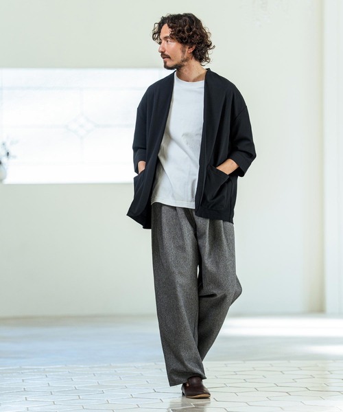 Magine（マージン）の「mj11380- Nylon Spandex Fine Rib Knit Fabric Lapel Less Relax Fit Seven Sleeve Jacket 七分袖ラペルレスジャケット(MGN-261-008)（ノーカラージャケット・メンズ・ネイビー/ブラック/グレー・48/46/44）」の12枚目の写真