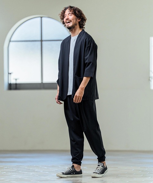 Magine（マージン）の「mj11380- Nylon Spandex Fine Rib Knit Fabric Lapel Less Relax Fit Seven Sleeve Jacket 七分袖ラペルレスジャケット(MGN-261-008)（ノーカラージャケット・メンズ・ネイビー/ブラック/グレー・48/46/44）」の13枚目の写真