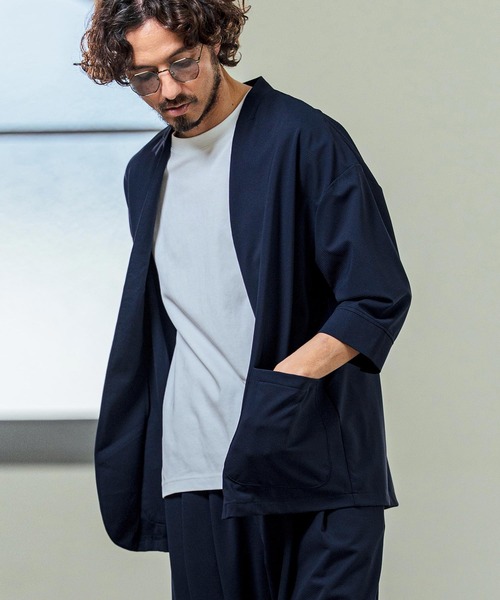 Magine（マージン）の「mj11380- Nylon Spandex Fine Rib Knit Fabric Lapel Less Relax Fit Seven Sleeve Jacket 七分袖ラペルレスジャケット(MGN-261-008)（ノーカラージャケット・メンズ・ネイビー/ブラック/グレー・48/46/44）」の15枚目の写真