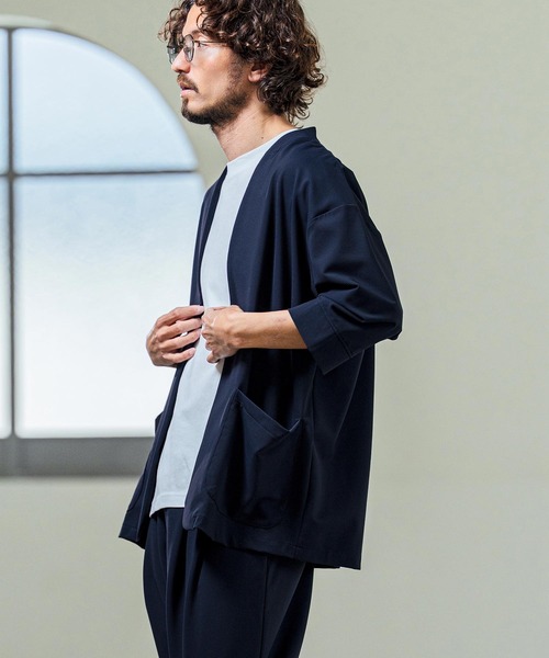 Magine（マージン）の「mj11380- Nylon Spandex Fine Rib Knit Fabric Lapel Less Relax Fit Seven Sleeve Jacket 七分袖ラペルレスジャケット(MGN-261-008)（ノーカラージャケット・メンズ・ネイビー/ブラック/グレー・48/46/44）」の16枚目の写真