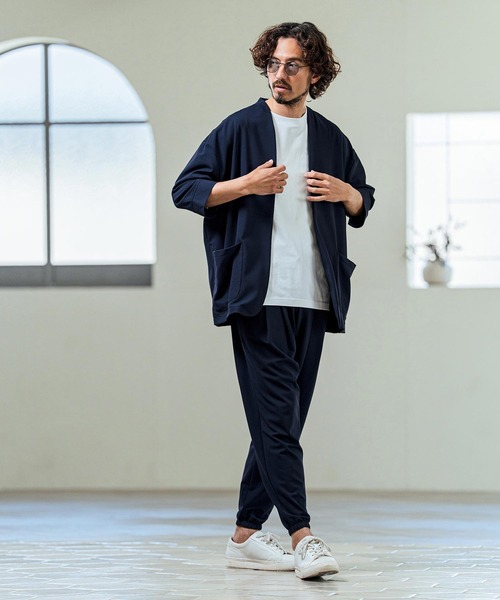 Magine（マージン）の「mj11380- Nylon Spandex Fine Rib Knit Fabric Lapel Less Relax Fit Seven Sleeve Jacket 七分袖ラペルレスジャケット(MGN-261-008)（ノーカラージャケット・メンズ・ネイビー/ブラック/グレー・48/46/44）」の18枚目の写真