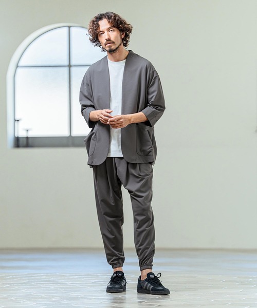 Magine（マージン）の「mj11380- Nylon Spandex Fine Rib Knit Fabric Lapel Less Relax Fit Seven Sleeve Jacket 七分袖ラペルレスジャケット(MGN-261-008)（ノーカラージャケット・メンズ・ネイビー/ブラック/グレー・48/46/44）」の22枚目の写真