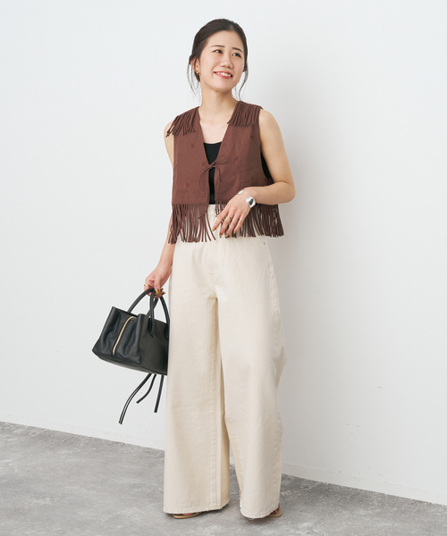 Spick & Span(スピックアンドスパン)の「crinkle crinkle crinkle 別注フリンジベスト*(その他アウター・レディース・ブラック/ブラウン・FREE)」の9枚目の写真