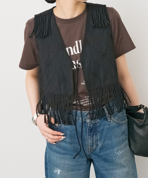 Spick & Span(スピックアンドスパン)の「crinkle crinkle crinkle 別注フリンジベスト*(その他アウター・レディース・ブラック/ブラウン・FREE)」の10枚目の写真