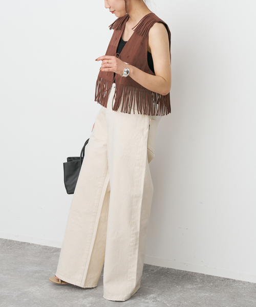 Spick & Span(スピックアンドスパン)の「crinkle crinkle crinkle 別注フリンジベスト*(その他アウター・レディース・ブラック/ブラウン・FREE)」の20枚目の写真