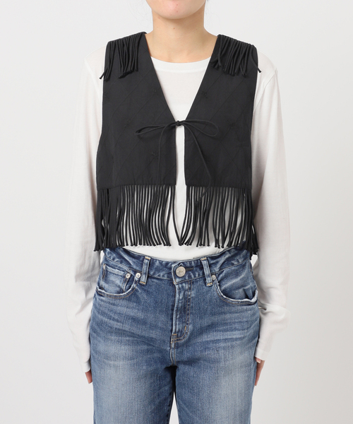 Spick & Span(スピックアンドスパン)の「crinkle crinkle crinkle 別注フリンジベスト*(その他アウター・レディース・ブラック/ブラウン・FREE)」の5枚目の写真