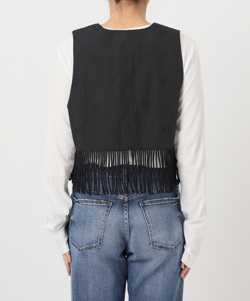 Spick & Span(スピックアンドスパン)の「crinkle crinkle crinkle 別注フリンジベスト*(その他アウター・レディース・ブラック/ブラウン・FREE)」の7枚目の写真