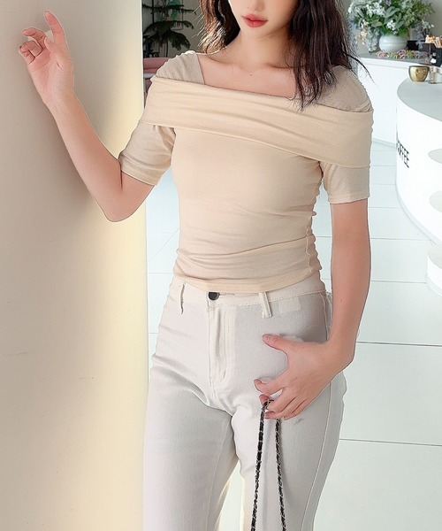 Jasmine Grandiflorum（ジャスミングランディフローラム）の「【Jasmine】メッシュ切り替えオフショルTシャツ (SS)（Tシャツ/カットソー・レディース・ホワイト/ライトベージュ/ブラック・FREE）」の19枚目の写真