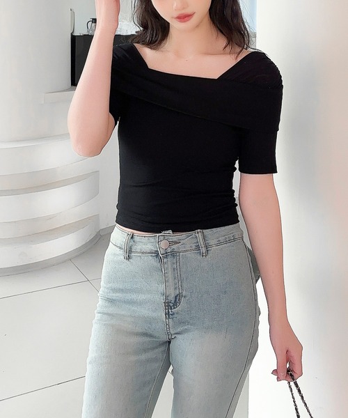Jasmine Grandiflorum（ジャスミングランディフローラム）の「【Jasmine】メッシュ切り替えオフショルTシャツ (SS)（Tシャツ/カットソー・レディース・ホワイト/ライトベージュ/ブラック・FREE）」の8枚目の写真