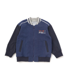 SLAP SLIP（スラップスリップ）の「恐竜ロゴ刺しゅうデニム風ニットスタジャン(90~130cm)（スタジャン）」