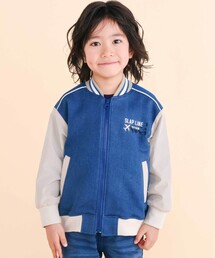 SLAP SLIP（スラップスリップ）の「恐竜ロゴ刺しゅうデニム風ニットスタジャン(90~130cm)（スタジャン）」