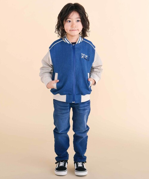 SLAP SLIP(スラップスリップ)の「恐竜ロゴ刺しゅうデニム風ニットスタジャン(90~130cm)(スタジャン・キッズ・ブルー/ネイビー・120cm/110cm/130cm/100cm/90cm)」の6枚目の写真