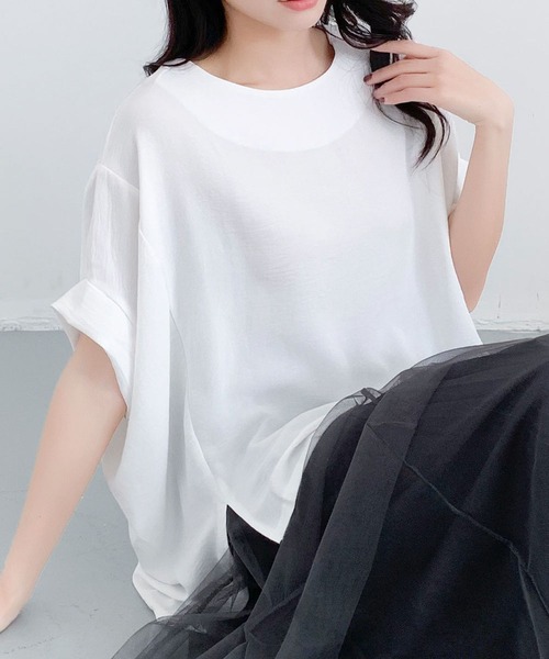 LOWO(ロワ)の「ドルマンスリーブ カットソー 半袖(Tシャツ/カットソー・レディース・グレー/ライトベージュ/ブラック/ホワイト・FREE)」の5枚目の写真