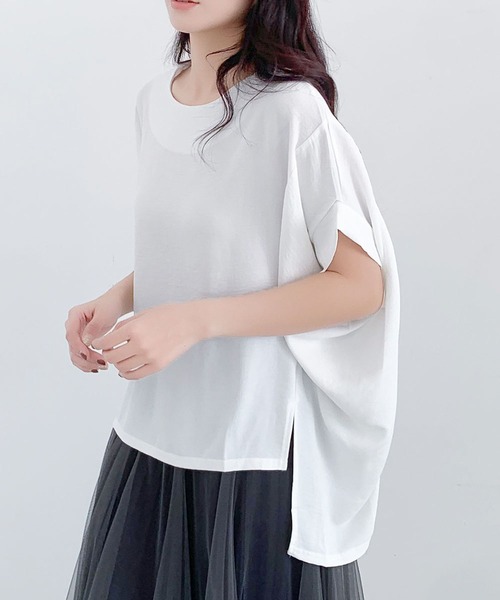 LOWO(ロワ)の「ドルマンスリーブ カットソー 半袖(Tシャツ/カットソー・レディース・グレー/ライトベージュ/ブラック/ホワイト・FREE)」の6枚目の写真