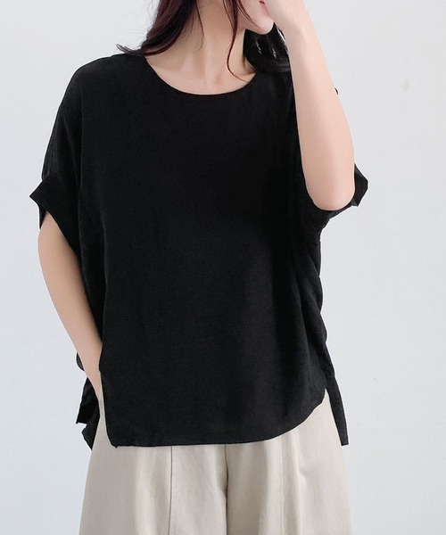 LOWO(ロワ)の「ドルマンスリーブ カットソー 半袖(Tシャツ/カットソー・レディース・グレー/ライトベージュ/ブラック/ホワイト・FREE)」の8枚目の写真