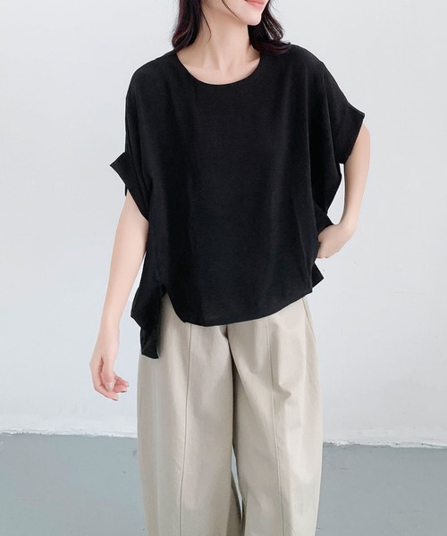 LOWO(ロワ)の「ドルマンスリーブ カットソー 半袖(Tシャツ/カットソー・レディース・グレー/ライトベージュ/ブラック/ホワイト・FREE)」の9枚目の写真