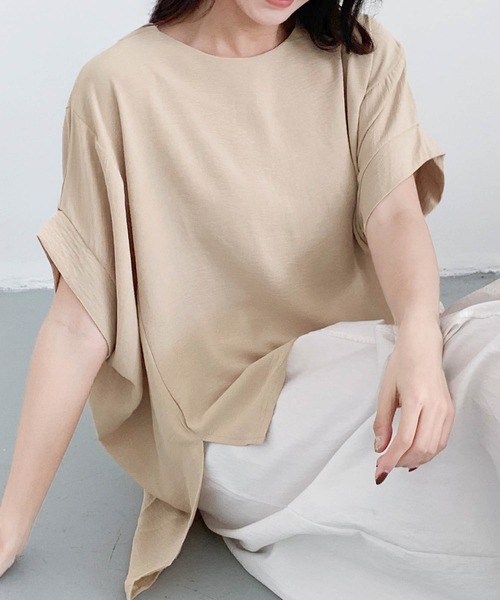 LOWO(ロワ)の「ドルマンスリーブ カットソー 半袖(Tシャツ/カットソー・レディース・グレー/ライトベージュ/ブラック/ホワイト・FREE)」の15枚目の写真