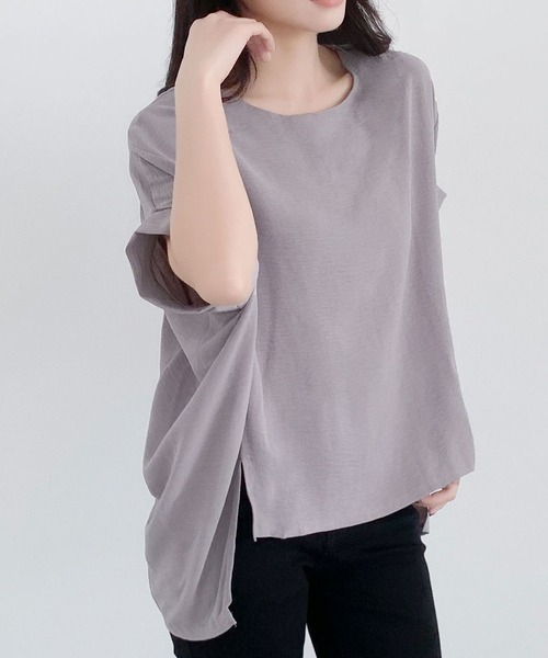 LOWO(ロワ)の「ドルマンスリーブ カットソー 半袖(Tシャツ/カットソー・レディース・グレー/ライトベージュ/ブラック/ホワイト・FREE)」の19枚目の写真
