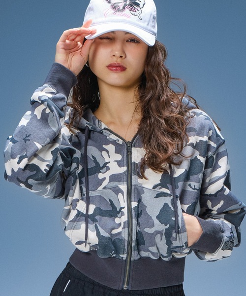HIBISCUS CAMOUFLAGE ZIP UP SWEAT HOODIE（パーカー）｜X-girl