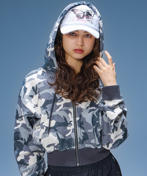 HIBISCUS CAMOUFLAGE ZIP UP SWEAT HOODIE（パーカー）｜X-girl