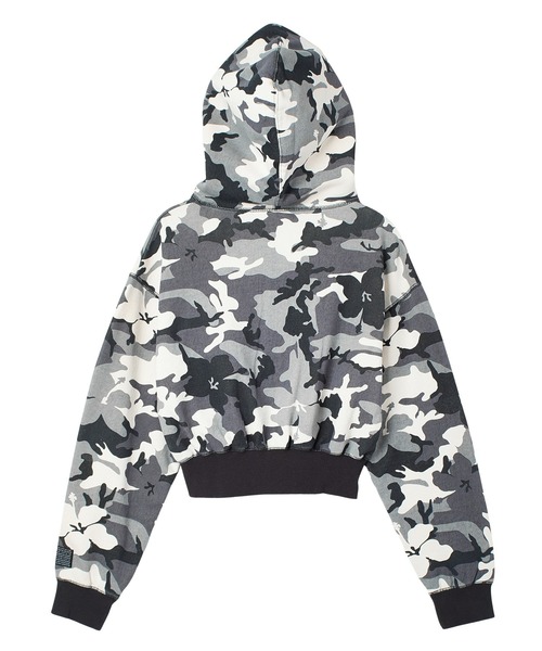 X-girl（エックスガール）の「HIBISCUS CAMOUFLAGE ZIP UP SWEAT