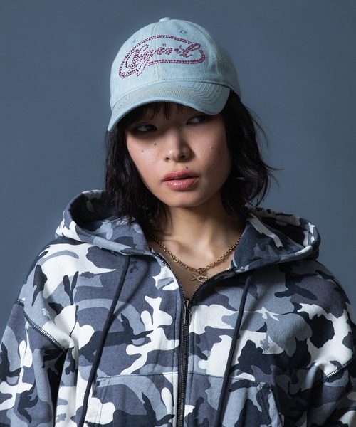 X-girl(エックスガール)の「HIBISCUS CAMOUFLAGE ZIP UP SWEAT HOODIE(パーカー・レディース・グレー/カモフラージュ・S/M)」の4枚目の写真