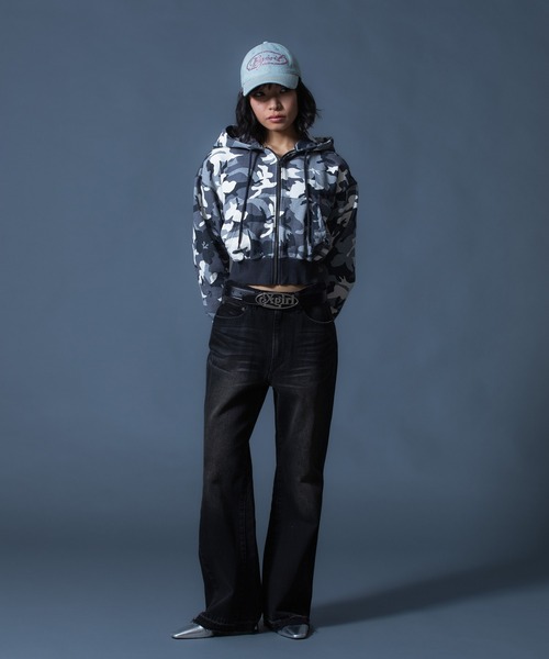 X-girl(エックスガール)の「HIBISCUS CAMOUFLAGE ZIP UP SWEAT HOODIE(パーカー・レディース・グレー/カモフラージュ・S/M)」の12枚目の写真