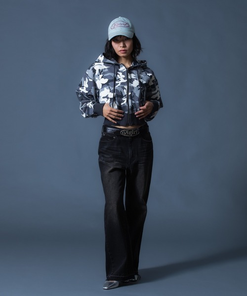 X-girl(エックスガール)の「HIBISCUS CAMOUFLAGE ZIP UP SWEAT HOODIE(パーカー・レディース・グレー/カモフラージュ・S/M)」の13枚目の写真