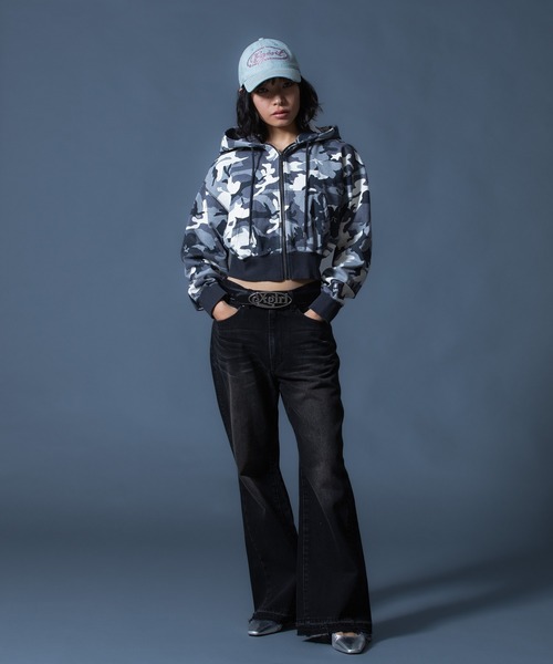 X-girl(エックスガール)の「HIBISCUS CAMOUFLAGE ZIP UP SWEAT HOODIE(パーカー・レディース・グレー/カモフラージュ・S/M)」の14枚目の写真