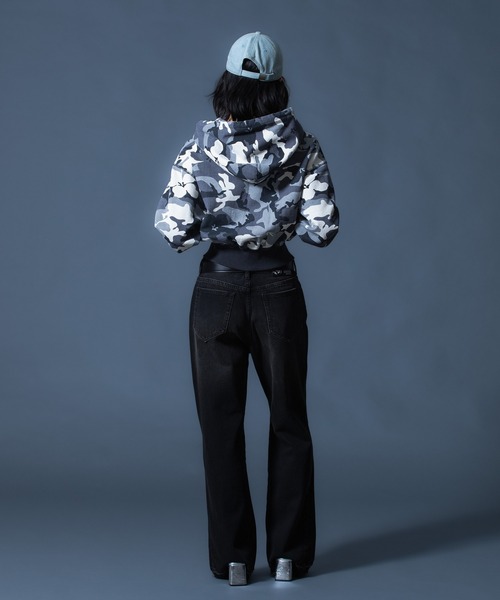 X-girl(エックスガール)の「HIBISCUS CAMOUFLAGE ZIP UP SWEAT HOODIE(パーカー・レディース・グレー/カモフラージュ・S/M)」の22枚目の写真