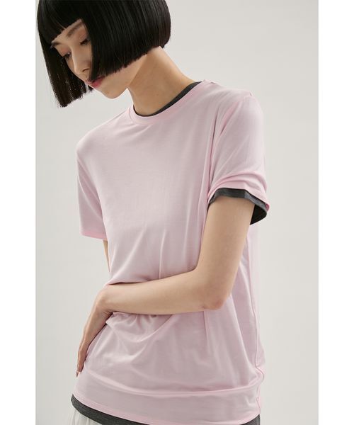 emmi(エミ)の「バンブーショートスリーブカットソー(Tシャツ/カットソー・レディース・ダークグレー/ピンク/ホワイト・F)」の12枚目の写真
