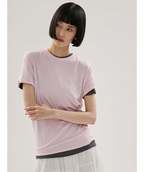 emmi(エミ)の「バンブーショートスリーブカットソー(Tシャツ/カットソー・レディース・ダークグレー/ピンク/ホワイト・F)」の13枚目の写真